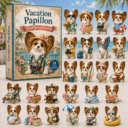 CHRISTMAS KICKOFF 40% OFF - Vacation Papillon Advent Calendar 2026 - 24-Day Festive Countdown, Acrylic Charms Blind Box - Gift For Papillon Lovers AC0NT025