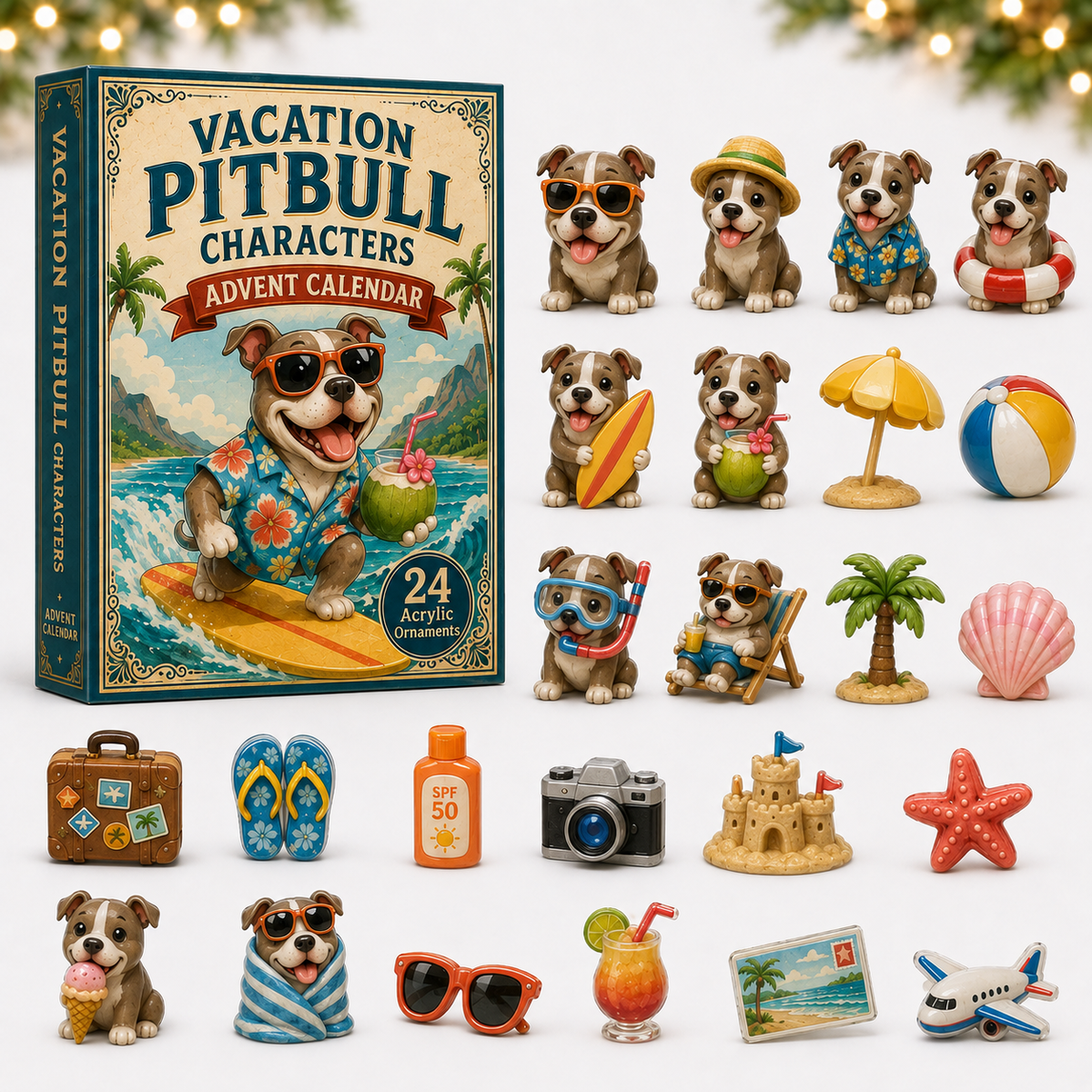 CHRISTMAS KICKOFF 40% OFF - Vacation Pitbull Characters Advent Calendar 2026 - 24-Day Festive Countdown, Acrylic Charms Blind Box - Gift For Pitbull Lovers
