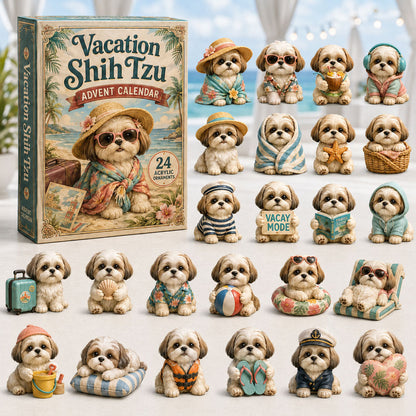 CHRISTMAS KICKOFF 40% OFF - Vacation Shih Tzu Advent Calendar 2026 - 24-Day Festive Countdown, Acrylic Charms Blind Box - Gift For Shih Tzu Lovers AC0NT160
