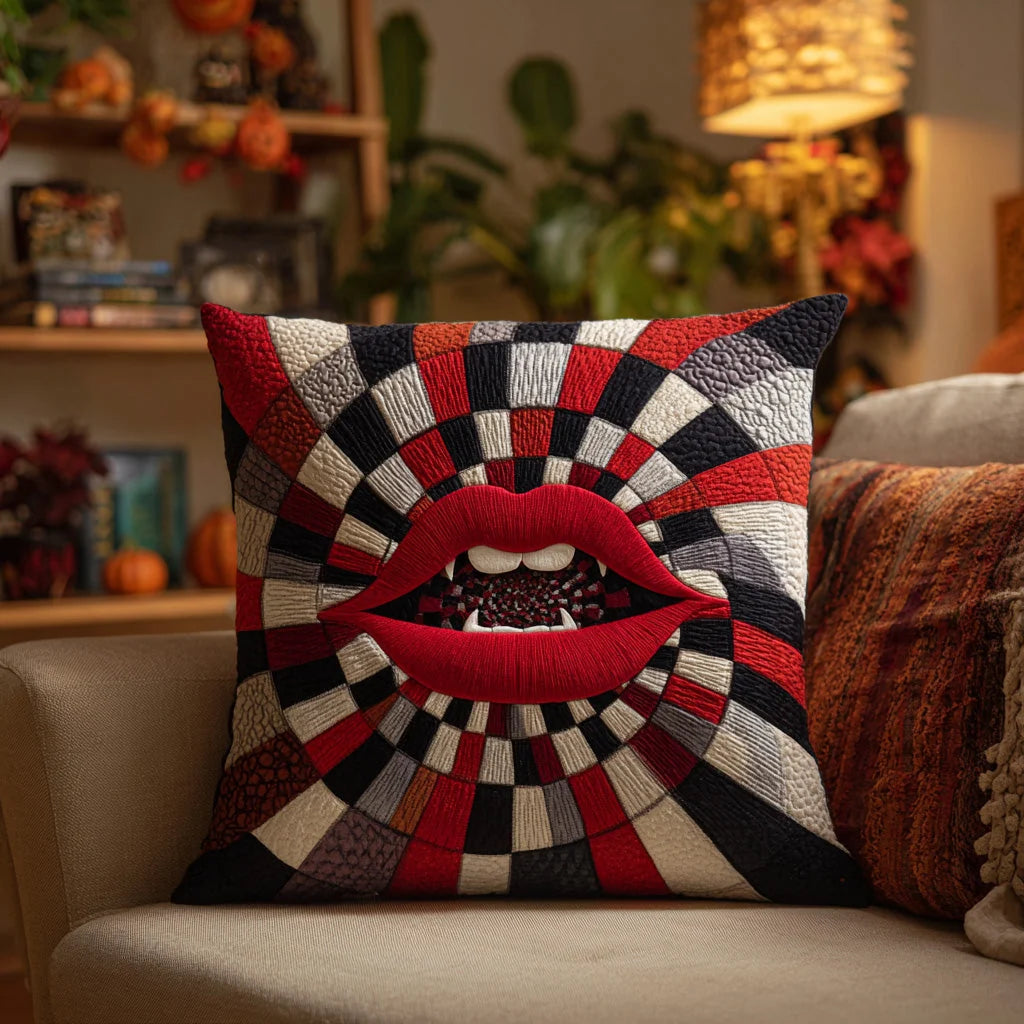 Vampire Lips Halloween Quilted Pillow Case