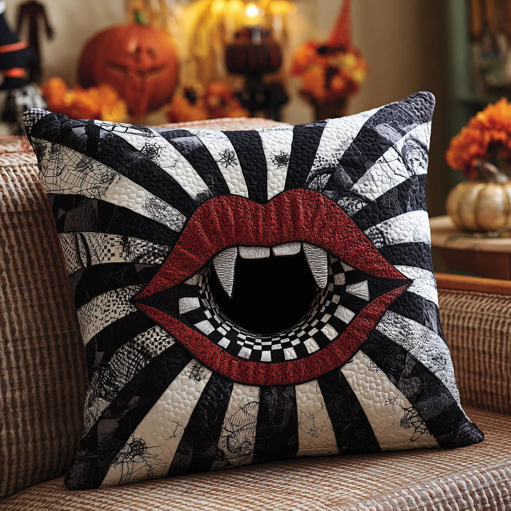 Vampire Lips Halloween Quilted Pillow Case