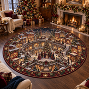 Victorian Carolers Town Square Christmas Quilted Round Rug Vintage Carpet