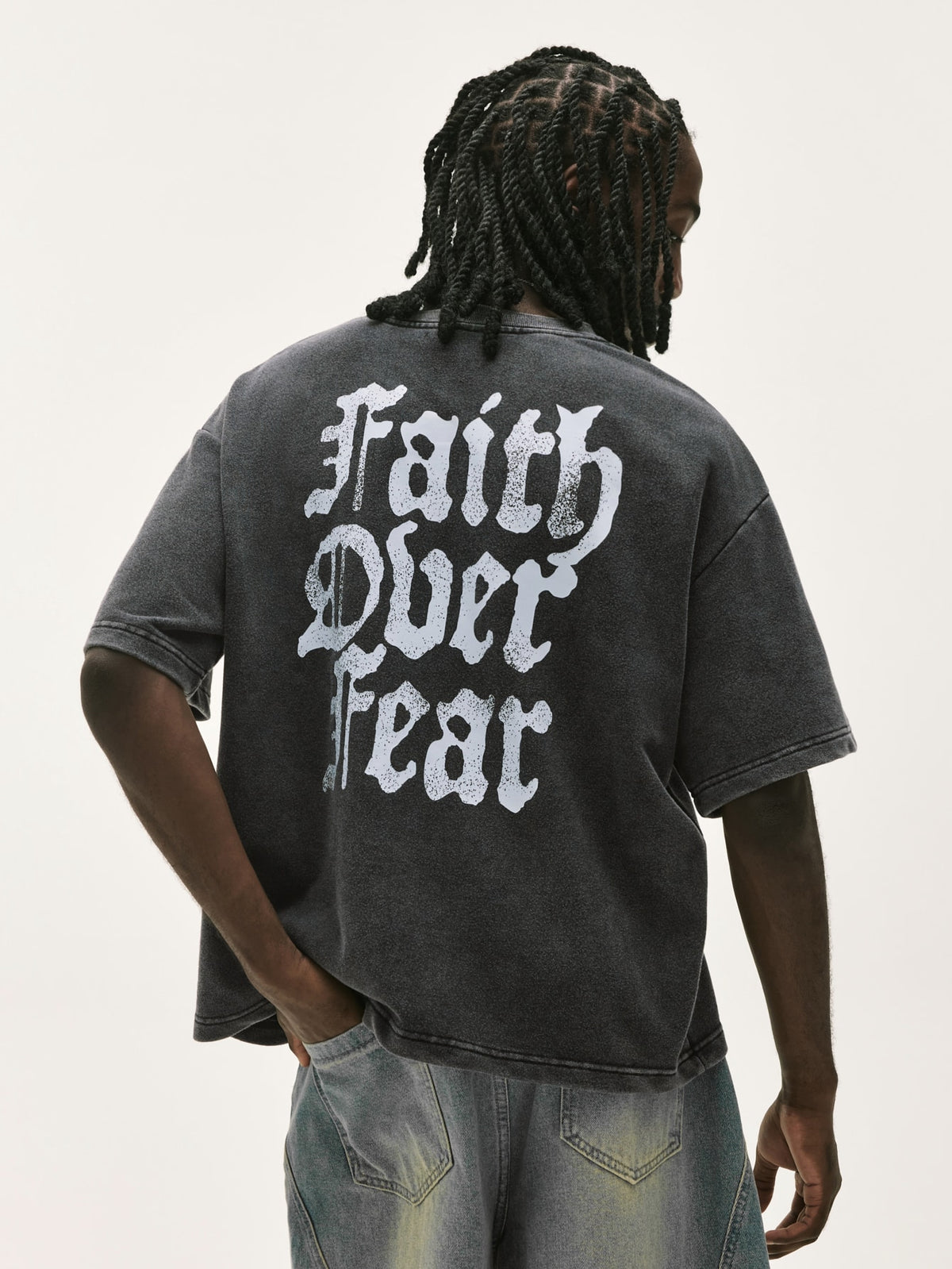 Vintage Faith Over Fear Acid Wash Graphic T-Shirt