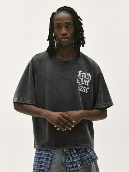 Vintage Faith Over Fear Acid Wash Graphic T-Shirt