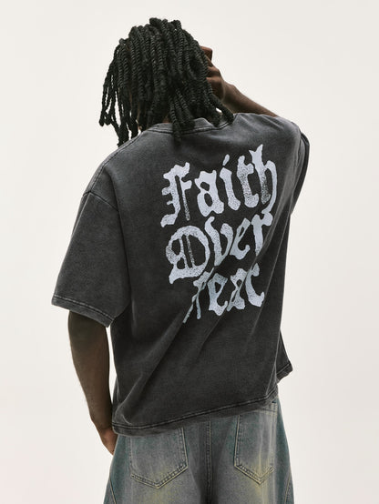 Vintage Faith Over Fear Acid Wash Graphic T-Shirt