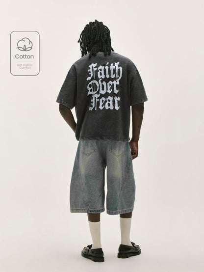Vintage Faith Over Fear Acid Wash Graphic T-Shirt
