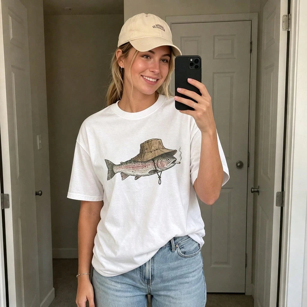 Vintage Funny Fish Smoking Fishing Graphic T-Shirt