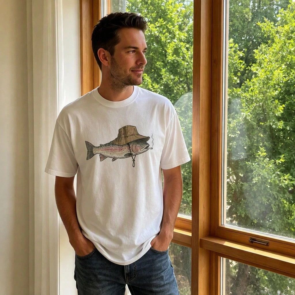 Vintage Funny Fish Smoking Fishing Graphic T-Shirt
