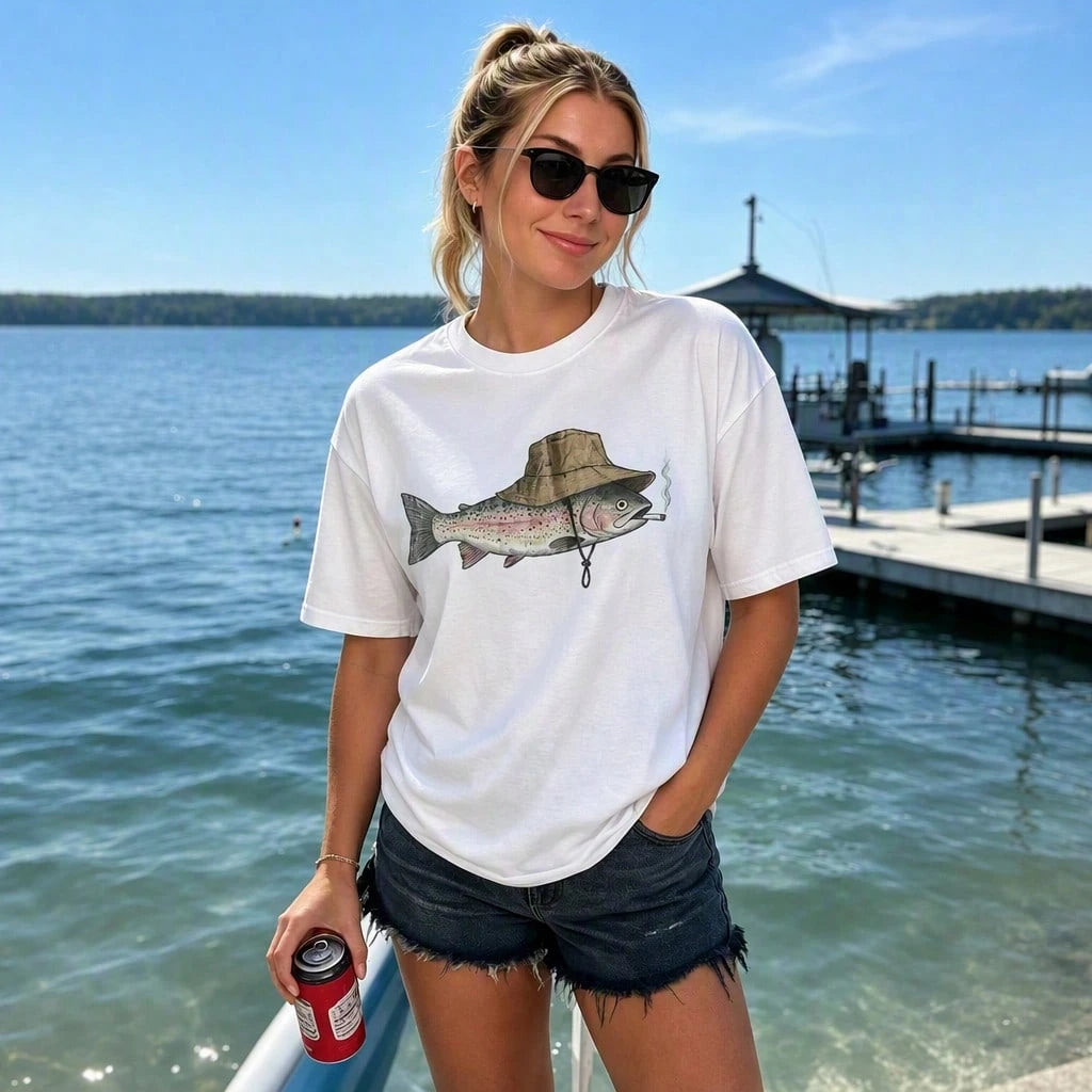 Vintage Funny Fish Smoking Fishing Graphic T-Shirt