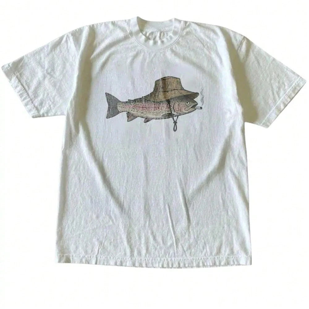 Vintage Funny Fish Smoking Fishing Graphic T-Shirt