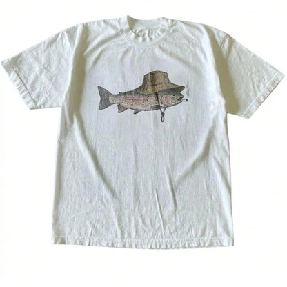 Vintage Funny Fish Smoking Fishing Graphic T-Shirt