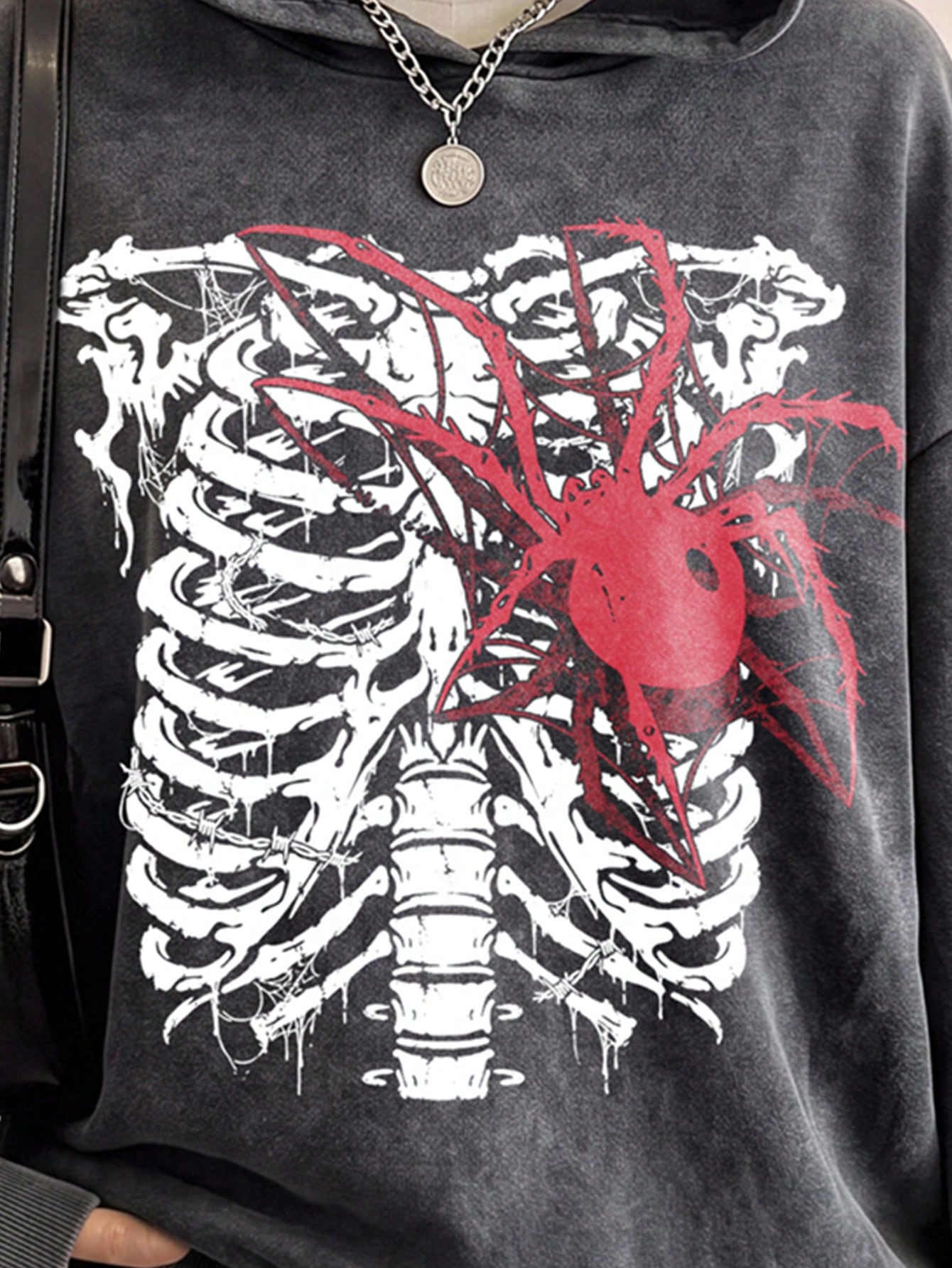 Vintage Goth Distressed Skull Hoodie