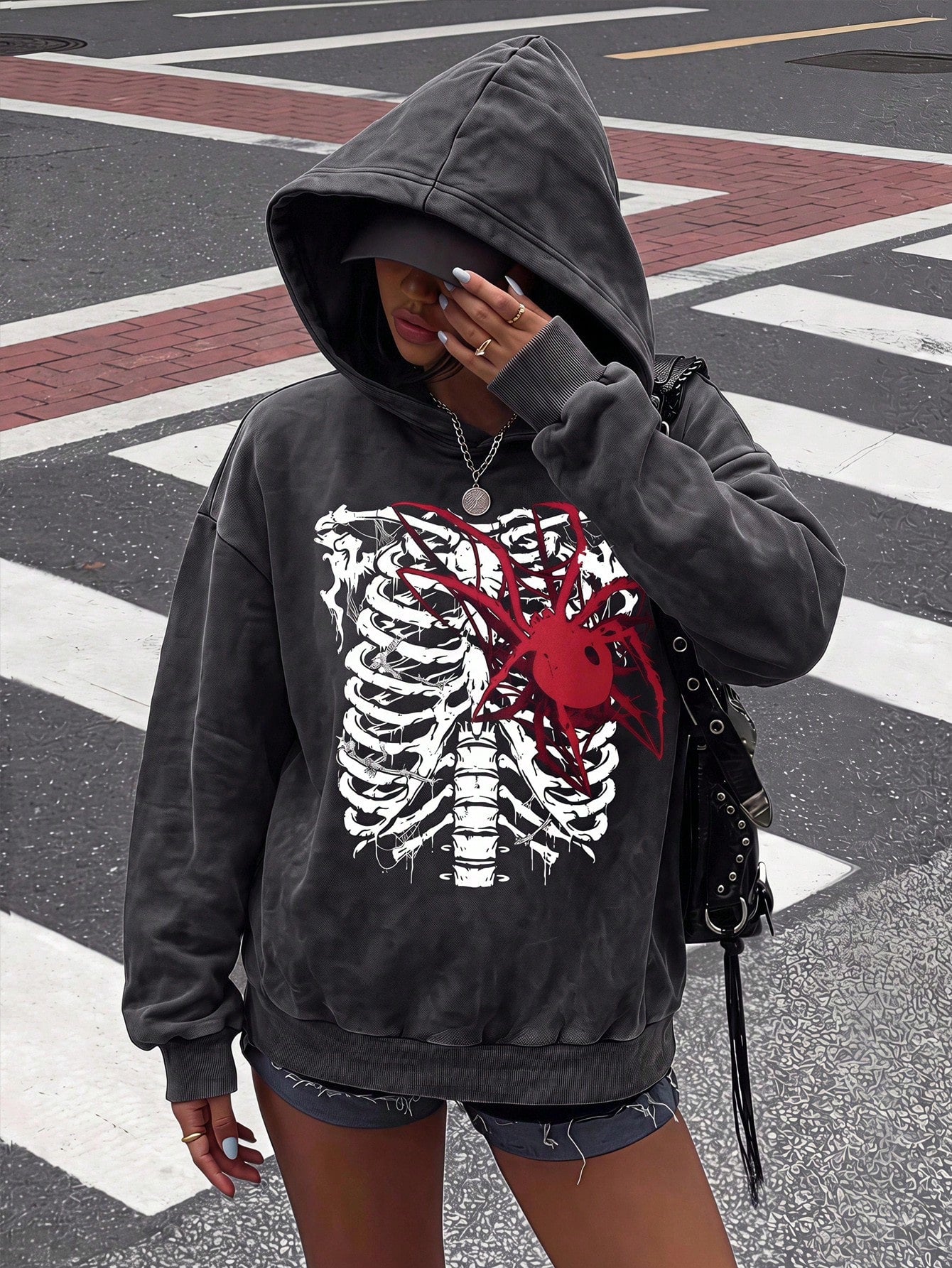 Vintage Goth Distressed Skull Hoodie