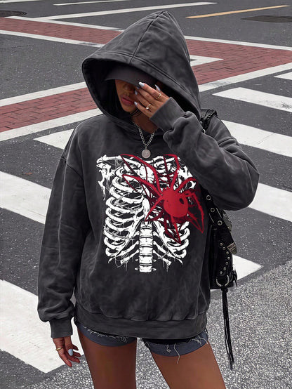 Vintage Goth Distressed Skull Hoodie