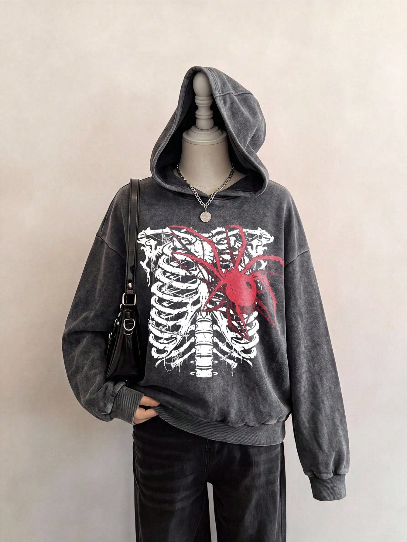 Vintage Goth Distressed Skull Hoodie