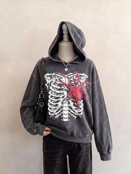 Vintage Goth Distressed Skull Hoodie