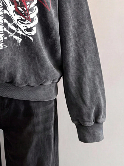 Vintage Goth Distressed Skull Hoodie