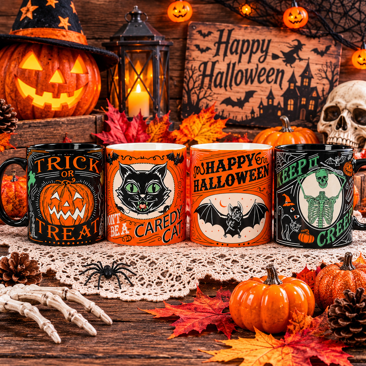 Vintage Halloween Coffee Mug Set Ceramic Mugs