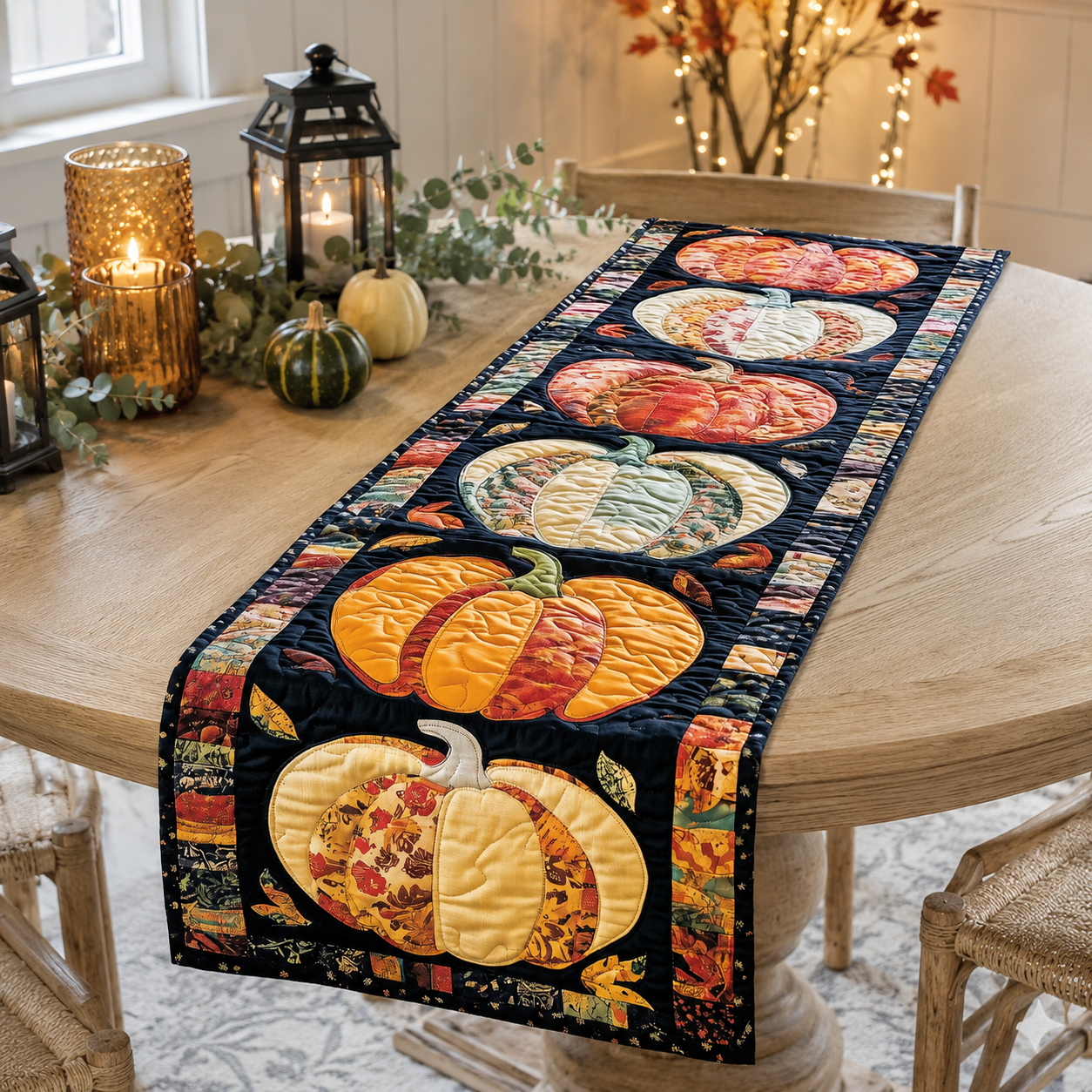 Vintage Harvest Pumpkin Halloween Quilted Table Runner