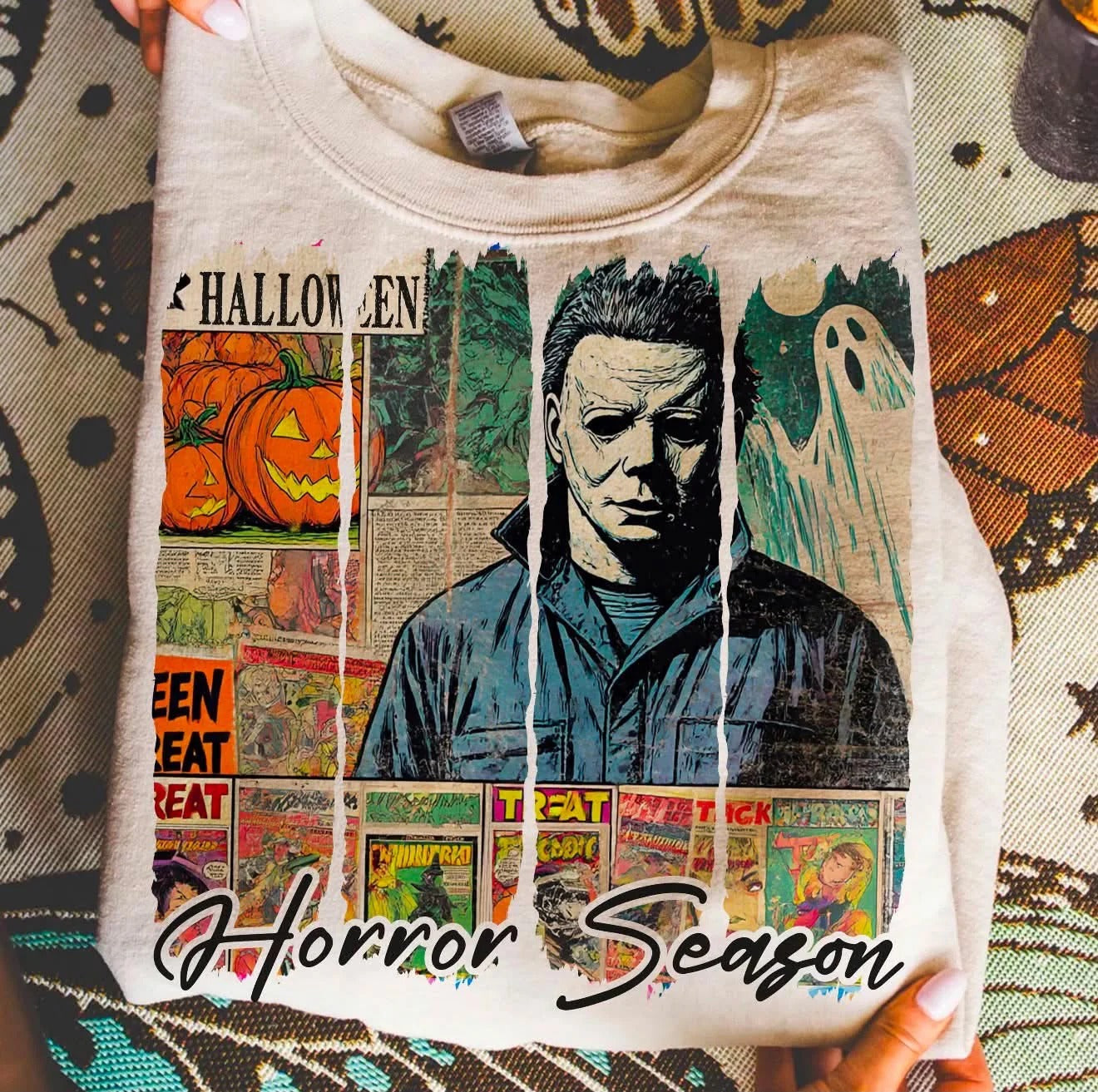 Vintage Retro Spooky Horror Season Comic Graphic Sand Fall Tee