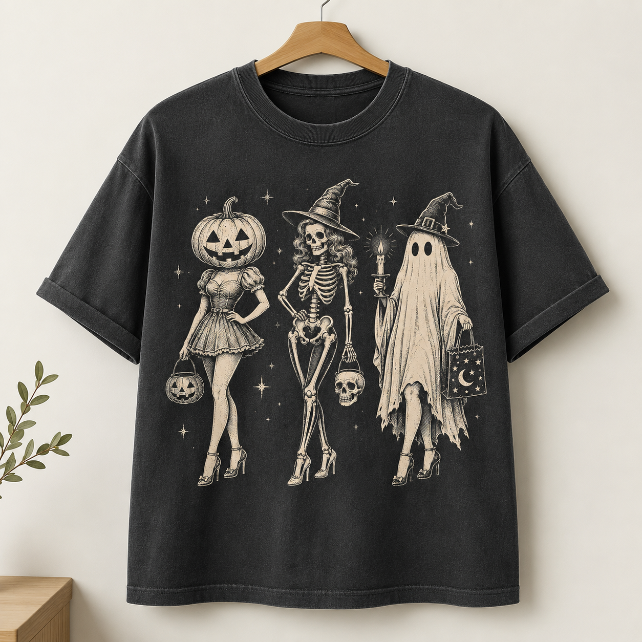 Vintage Spooky Girl Halloween Squad Pepper Graphic Tee