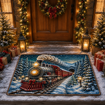 Vintage Steam Train Winter Express Christmas Gate Doormat