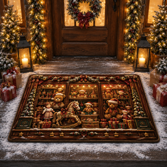 Vintage Toy Shop Teddy Bear Christmas Gate Doormat