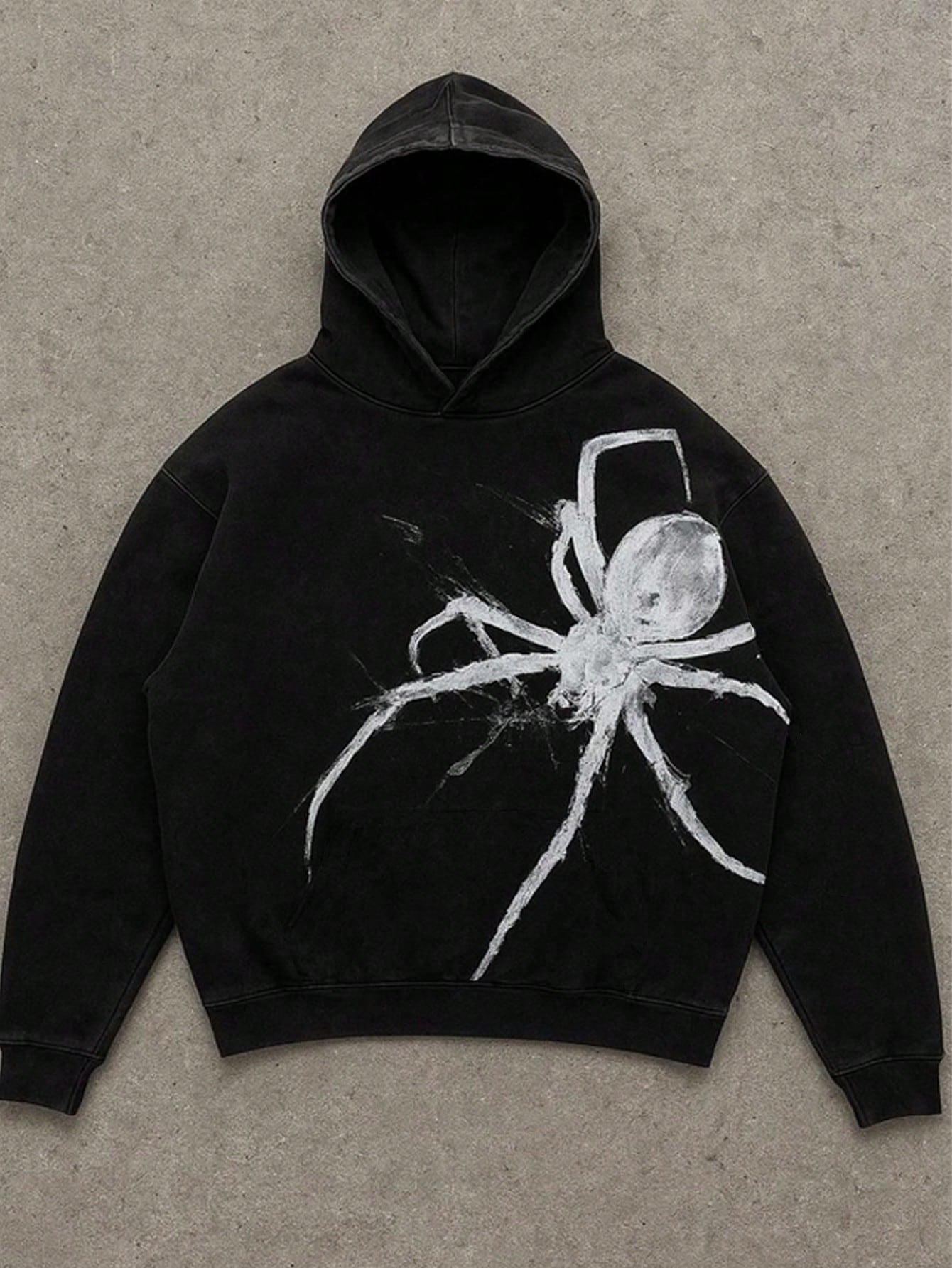 Vintage Washed Black Spider Graphic Hoodie