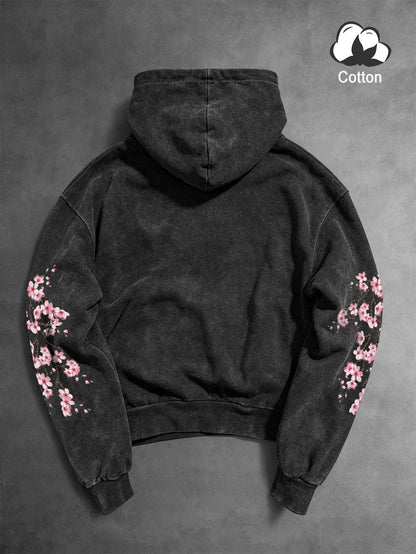 Vintage Washed Floral Print Men's Hoodie