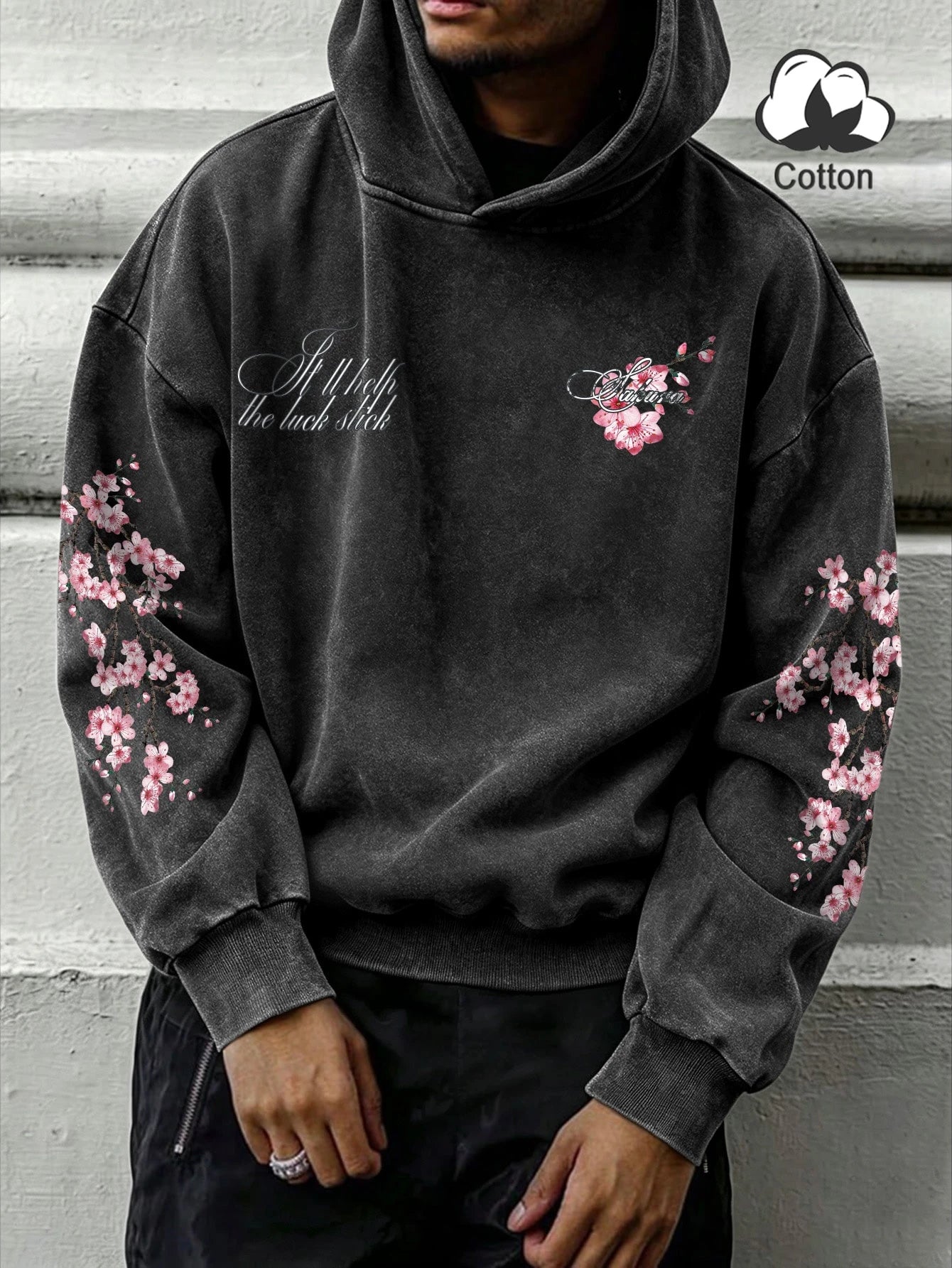 Vintage Washed Floral Print Men's Hoodie