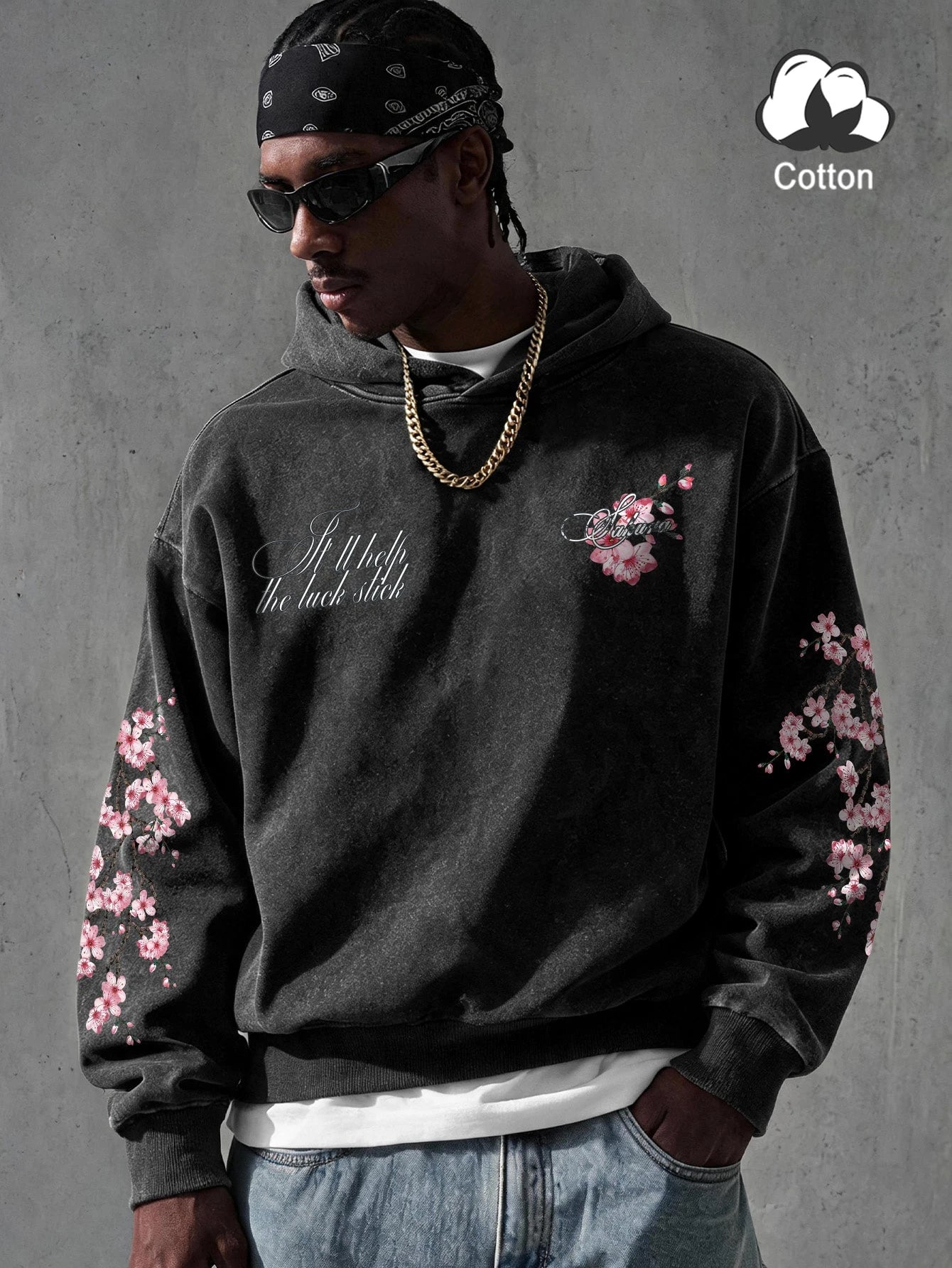 Vintage Washed Floral Print Men's Hoodie