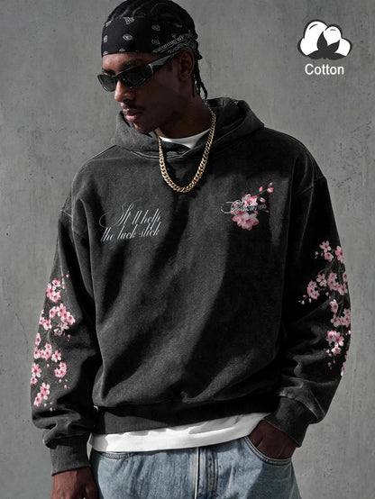Vintage Washed Floral Print Men's Hoodie