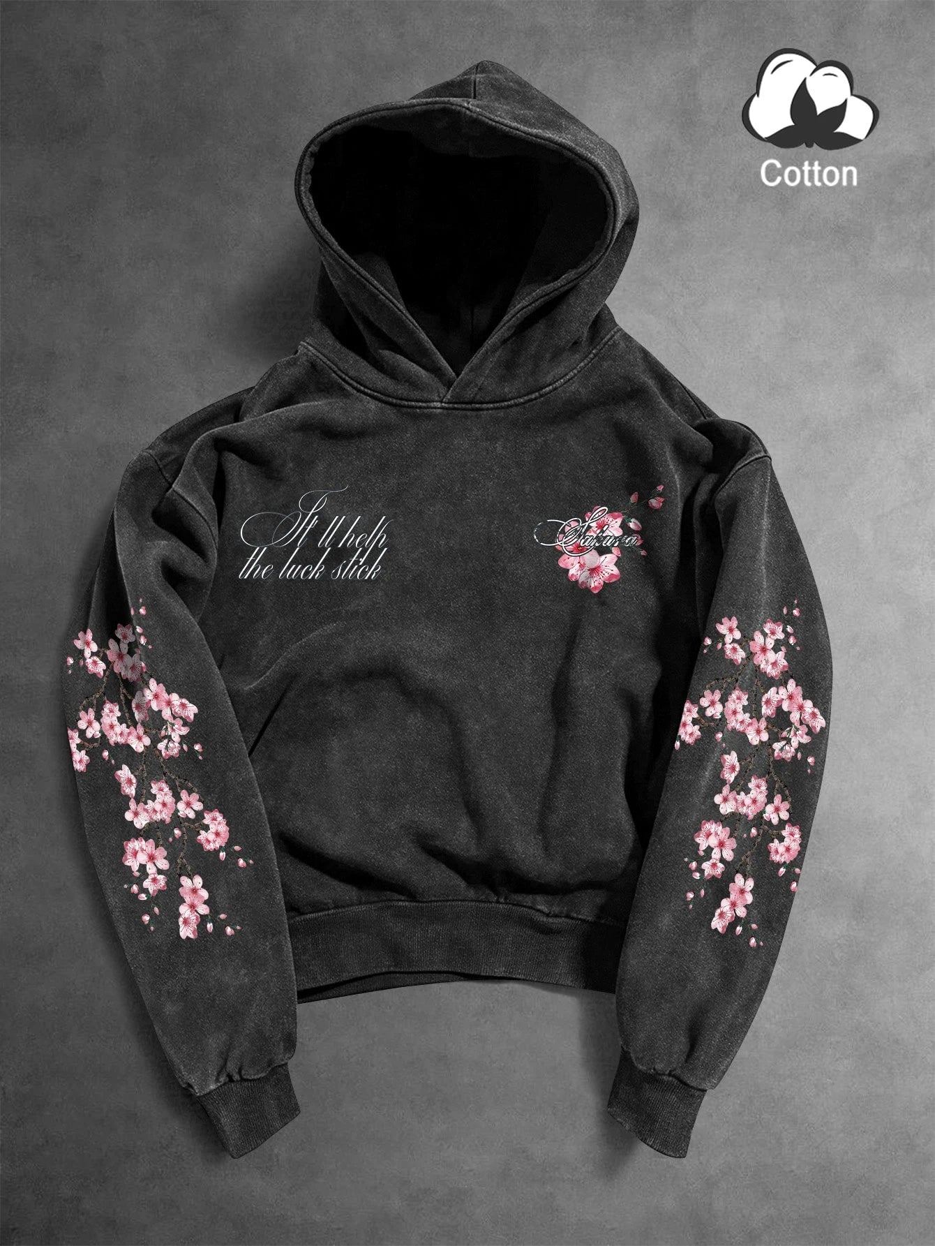 Vintage Washed Floral Print Men's Hoodie
