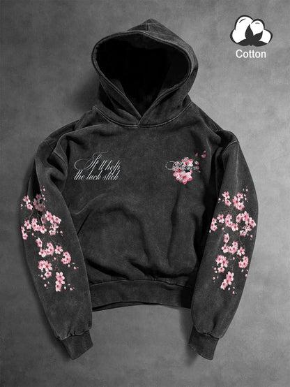 Vintage Washed Floral Print Men's Hoodie