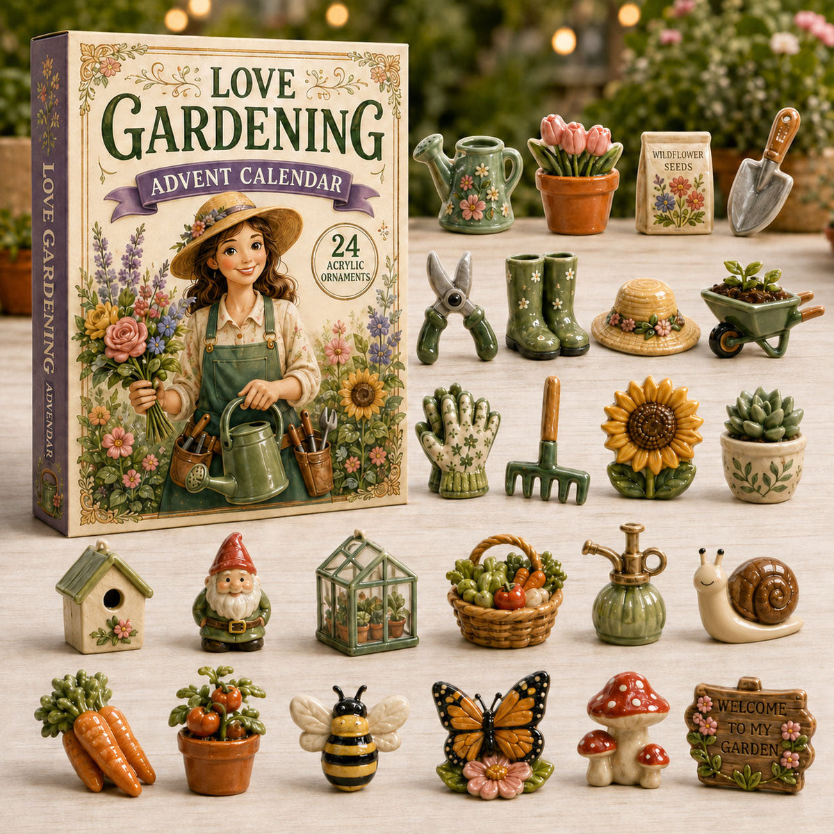 CHRISTMAS KICKOFF 40% OFF - Vintage Garden Advent Calendar 2026 - 24-Day Festive Countdown, Acrylic Charms Blind Box - Gift For Gardening Lovers