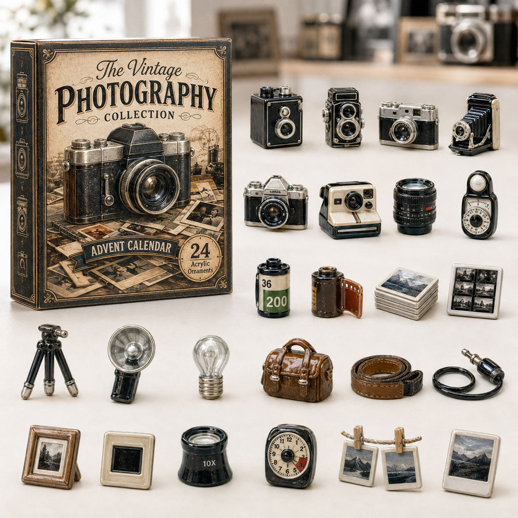 CHRISTMAS KICKOFF 40% OFF - Vintage Photography Advent Calendar 2026 - 24-Day Festive Countdown, Acrylic Charms Blind Box - Gift For Photography Lovers AC0TH007