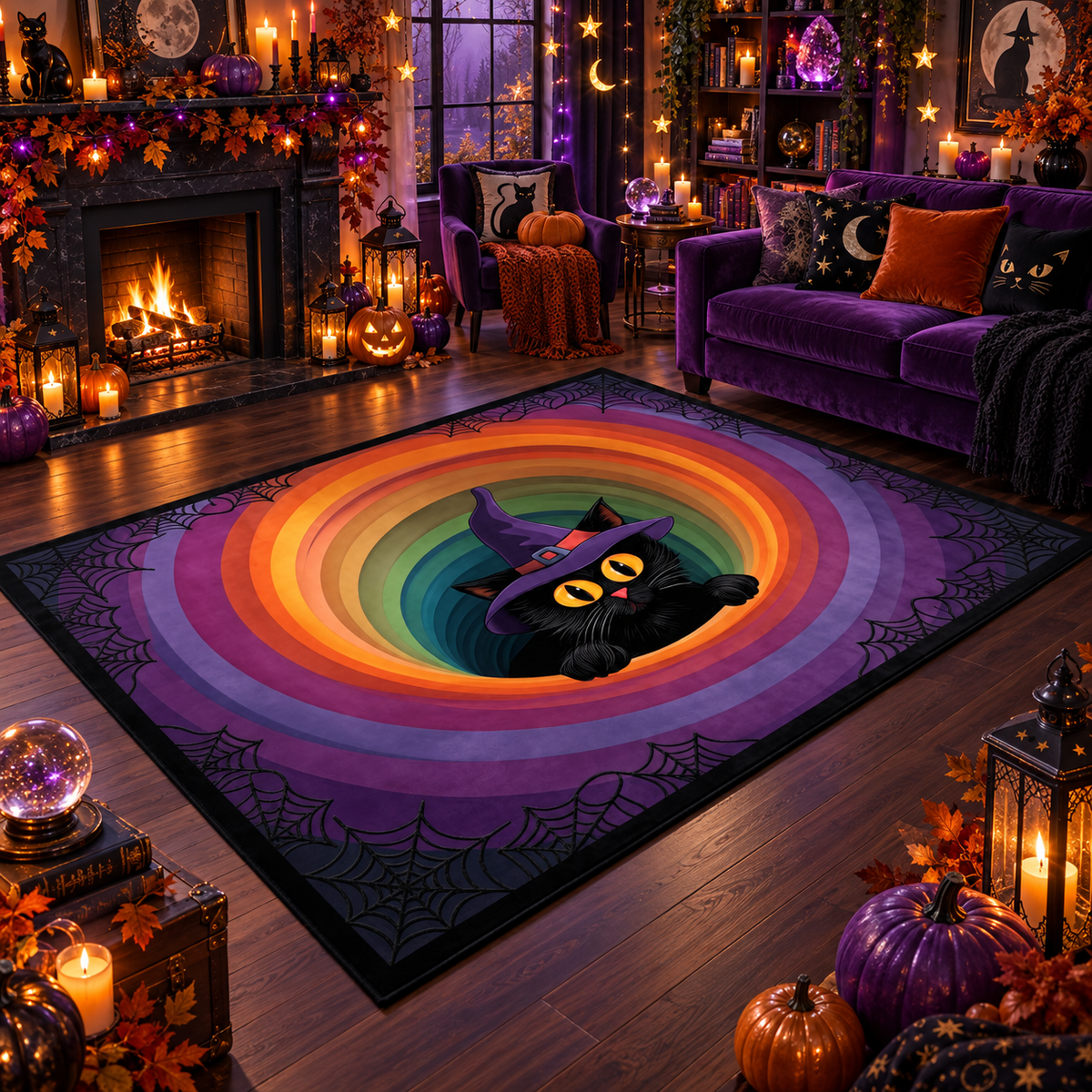 Vocal Witch Cat Halloween Area Rug