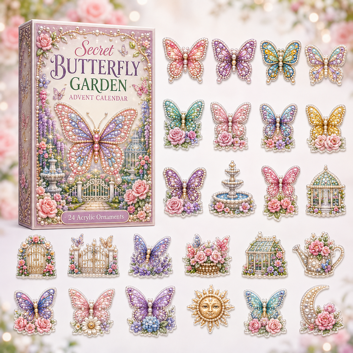 CHRISTMAS KICKOFF 40% OFF - Secret Butterfly Garden Advent Calendar 2026 - 24-Day Festive Countdown, Acrylic Charms Blind Box - Gift For Aminal Lovers