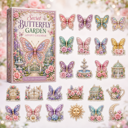 CHRISTMAS KICKOFF 40% OFF - Secret Butterfly Garden Advent Calendar 2026 - 24-Day Festive Countdown, Acrylic Charms Blind Box - Gift For Aminal Lovers