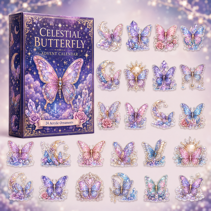 CHRISTMAS KICKOFF 40% OFF - Celestial Butterfly Advent Calendar 2026 - 24-Day Festive Countdown, Acrylic Charms Blind Box - Gift For Aminal Lovers