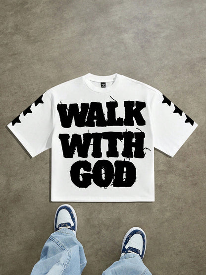 Walk With God Oversized White Graphic T-Shirt