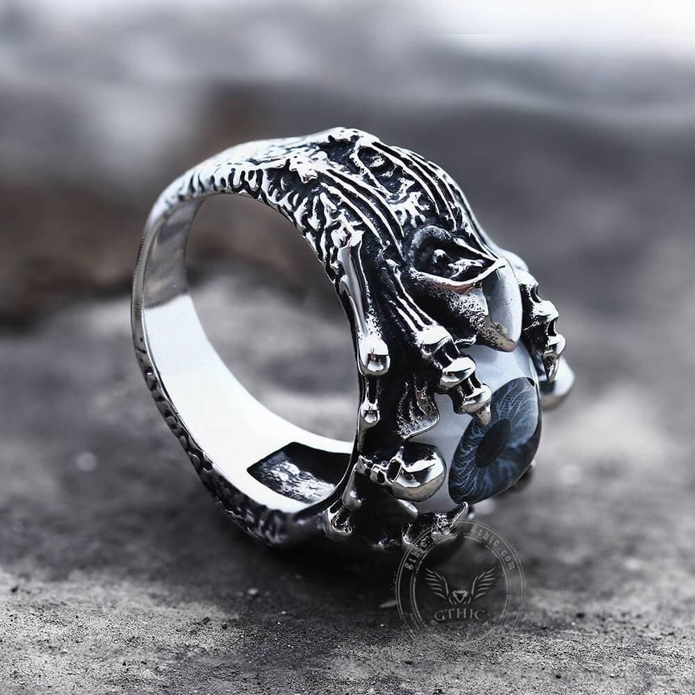 Greek Evil Eye Stainless Steel Skull Ring