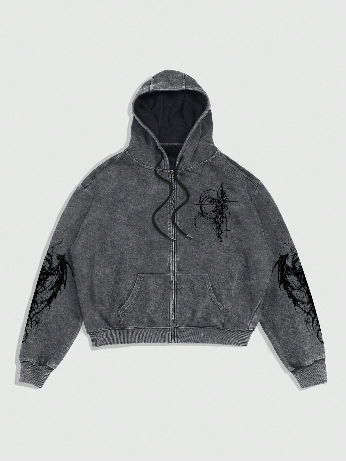 Washed Grey Gothic Thorns Hoodie