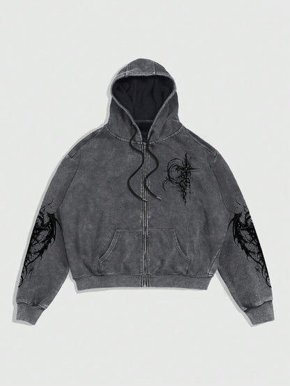 Washed Grey Gothic Thorns Hoodie