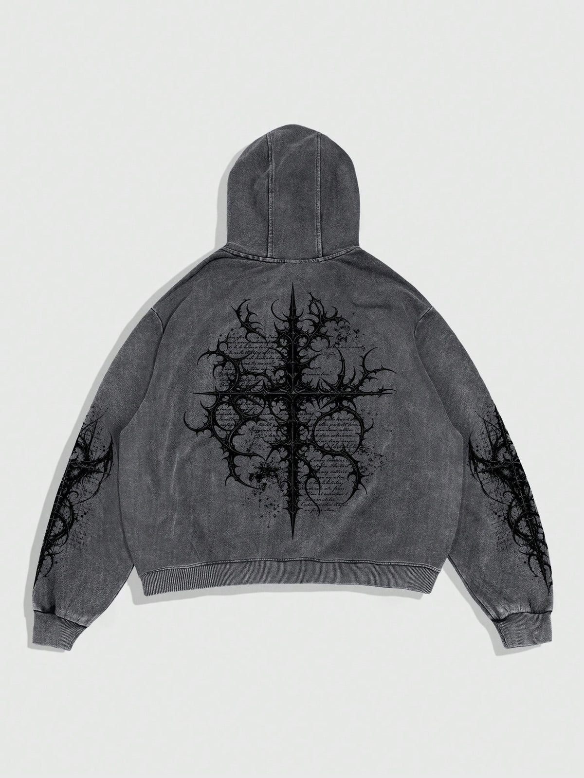 Washed Grey Gothic Thorns Hoodie
