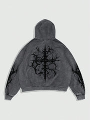 Washed Grey Gothic Thorns Hoodie