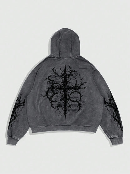 Washed Grey Gothic Thorns Hoodie