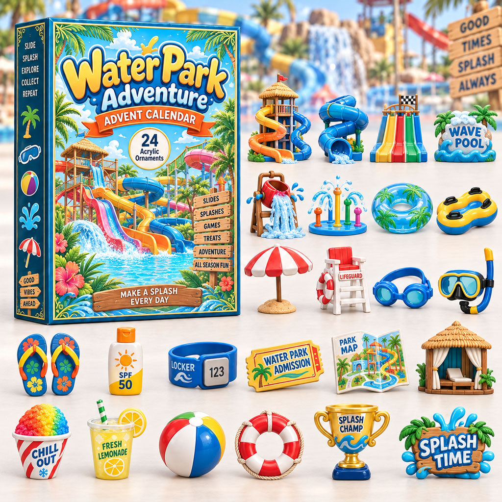 CHRISTMAS KICKOFF 40% OFF - Water Park Adventure Advent Calendar 2026 - 24-Day Festive Countdown, Acrylic Charms Blind Box - Gift For Kids Adventure AC0HA304