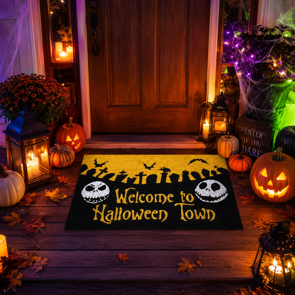 Welcome To Halloween Town Skulls Halloween Gate Doormat