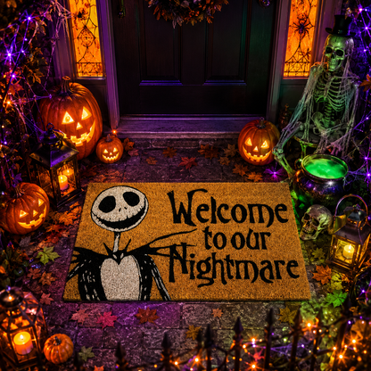 Welcome To Our Nightmare Skeleton Halloween Gate Doormat